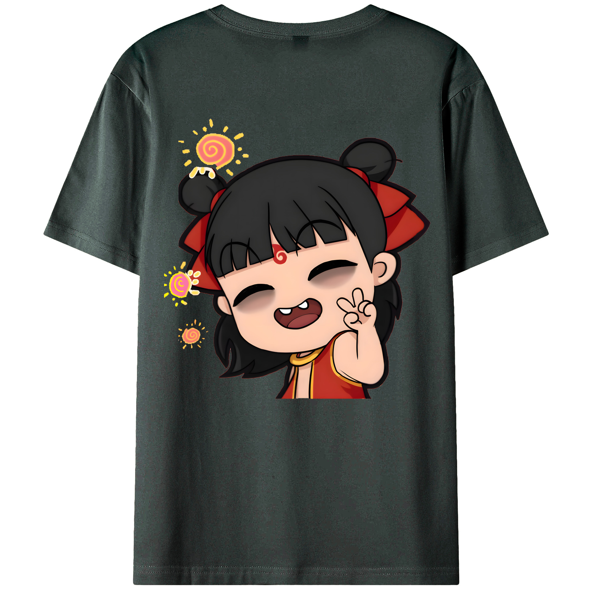 （画像用） Ne Zha 2 ナタ 魔童の大暴れ 綿100％ メンズ半袖Tシャツ（バックプリント） 通気性